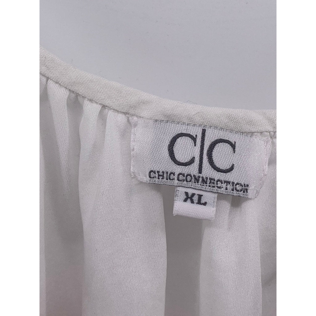 CHIC CONNECTION Women's White-Orange Embroidered Short Sleeve Mini Dress SZ XL