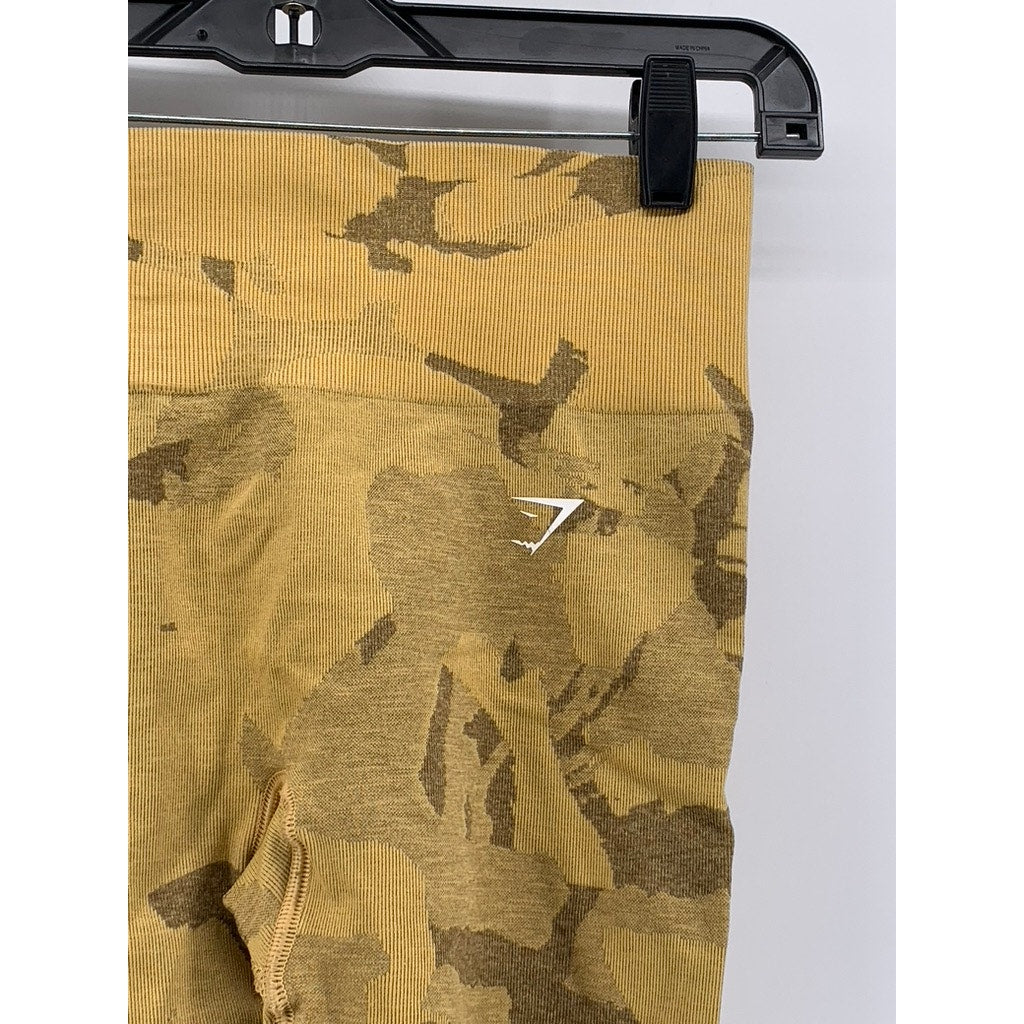 GYMSHARK Women's Mustard Yellow Printed Bike Shorts SZ XS