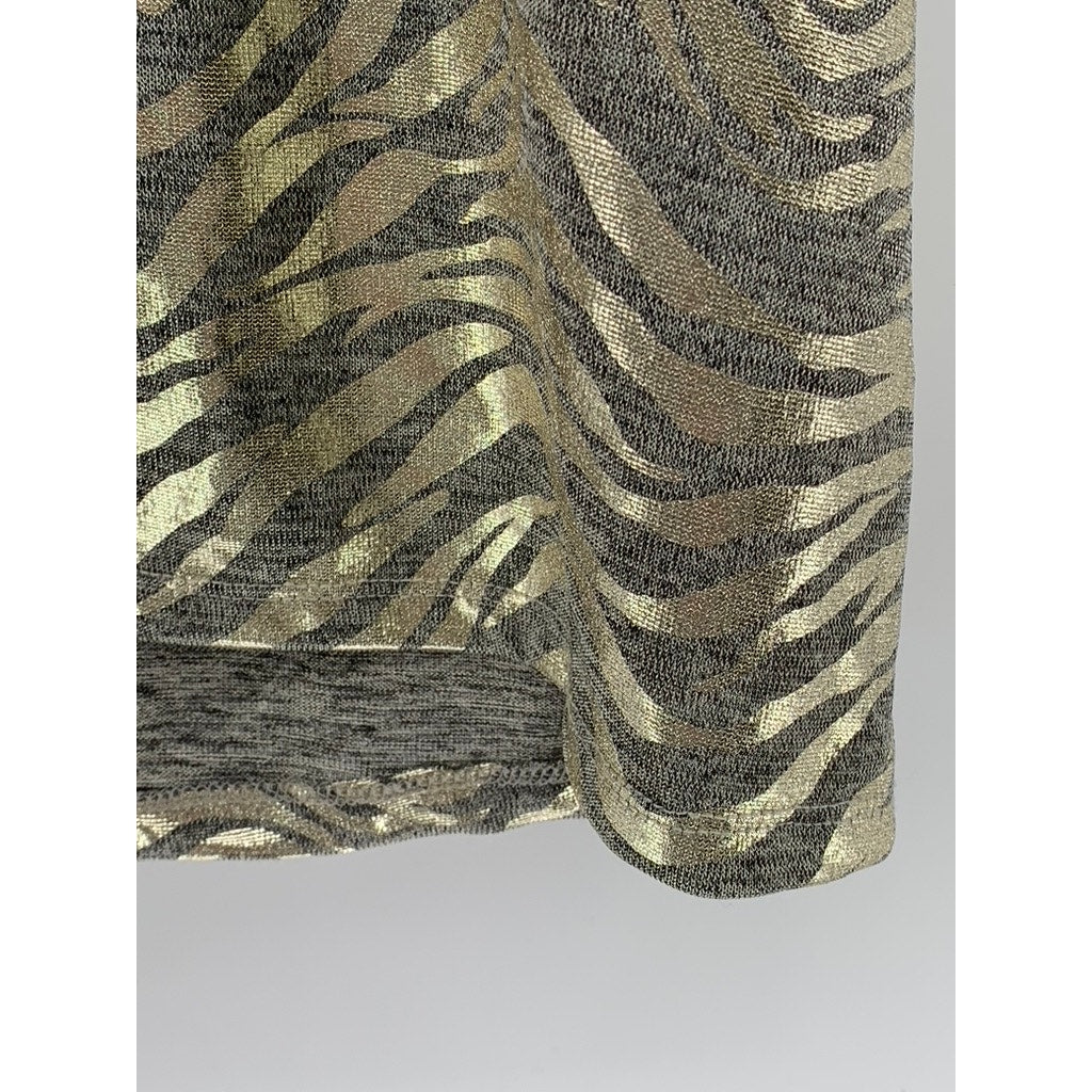 INC INTERNATIONAL CONCEPTS Women's Gray-Gold Metallic Animal Print Top SZ L
