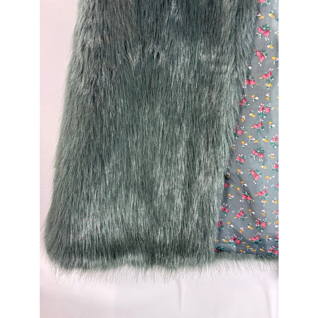 LAUNDRY By DESIGN Women's Green Faux Fur Straight Cut Open-Front Vest SZ M