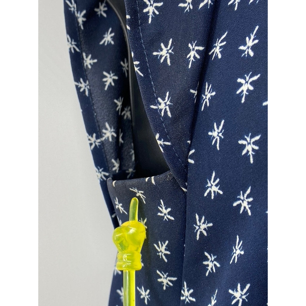 J.CREW MERCANTILE Women's Blue-White Printed Split-Neck Midi A-Line Dress SZ XXS