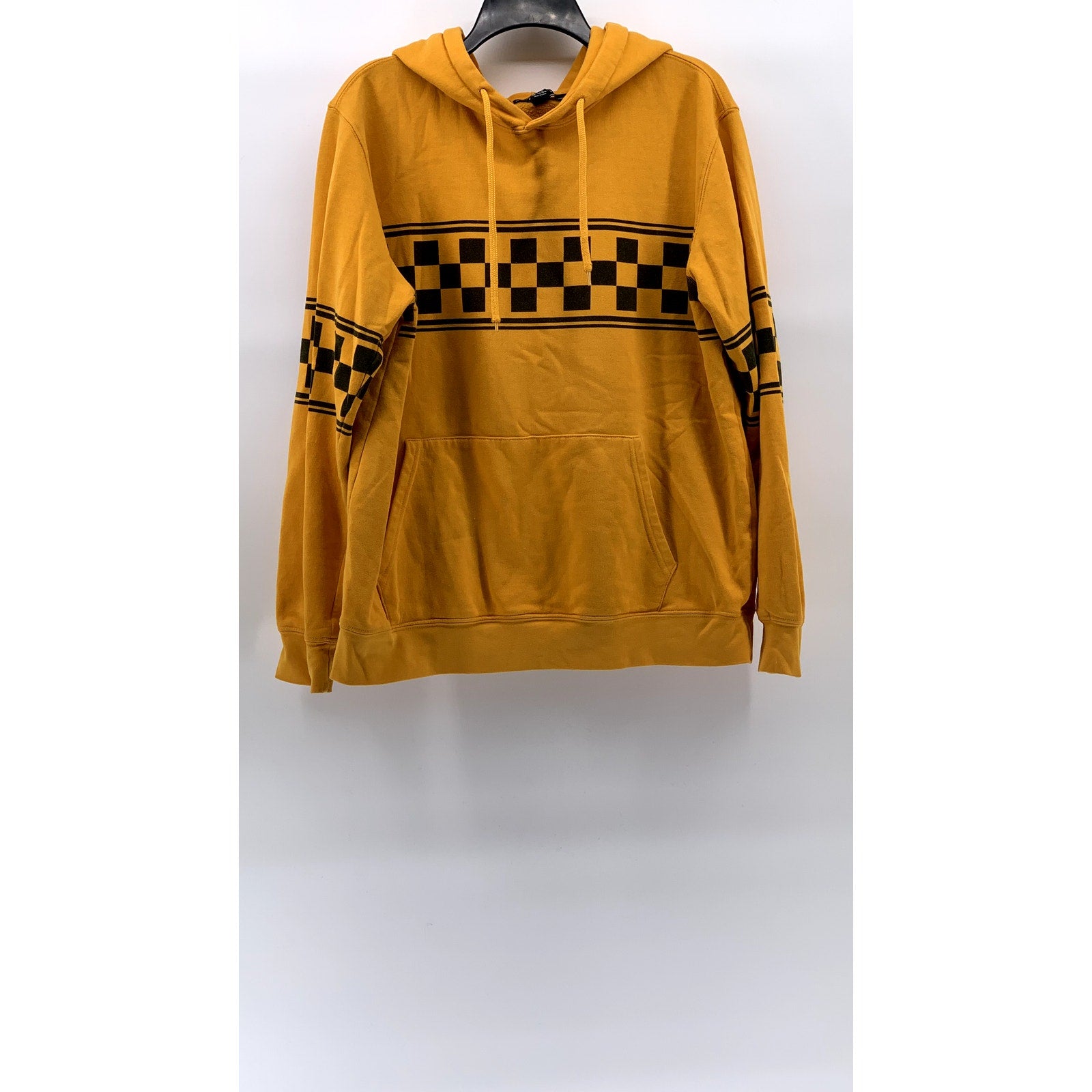 FOREVER 21 Men's Dark Yellow Checkered Motor Cross Casual Hoodie SZ M