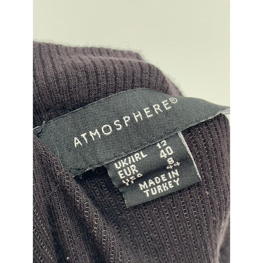 ATMOSPHERE Women’s Black Ribbed Half-Zip Short Cap Sleeve Top SZ 8
