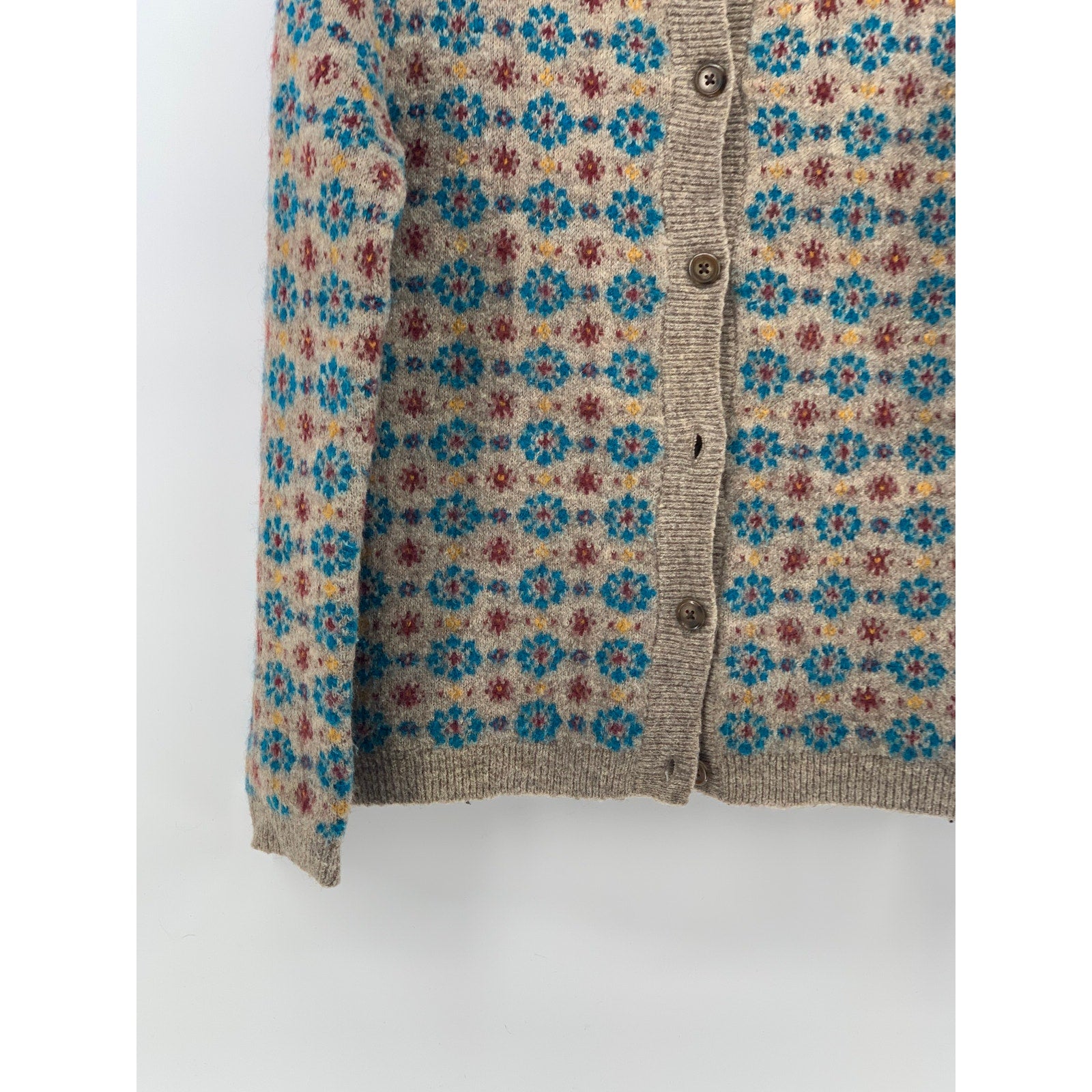 UNIQLO Ines De La Fressange Women's Beige-Blue Jacquard Button-Up Cardigan SZ S
