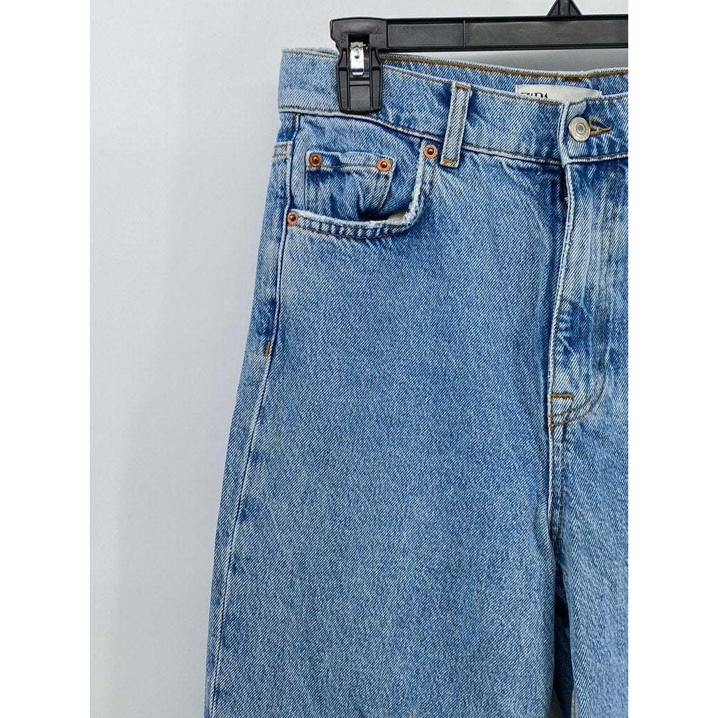 ZARA Women's Straight-Leg High-Rise Denim Frayed Jeans SZ 4