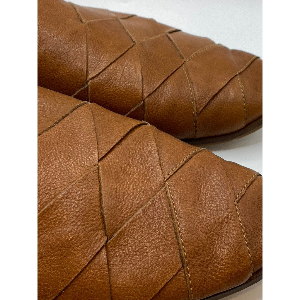 SEYCHELLES Women's Cognac Leather Almond-Toe Slip-On Flat Mule Shoes SZ 7.5