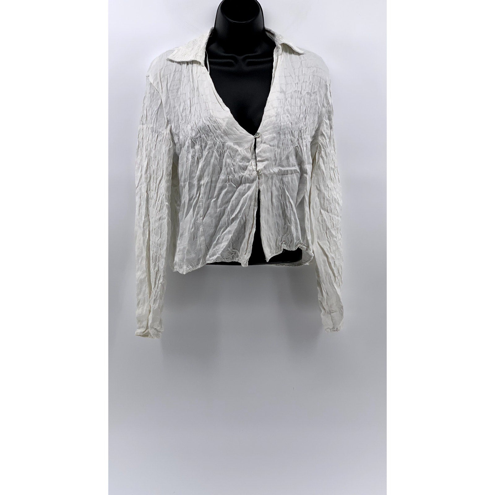 ZARA Women's White Textured Two-Button Top SZ S