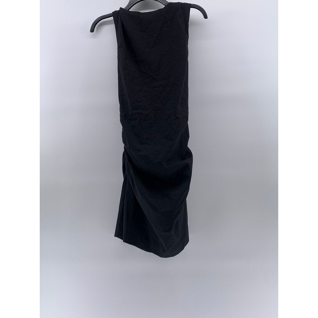 ZARA Women's Black Solid Crewneck Sleeveless Side Ruched Bodycon Mini Dress SZ M
