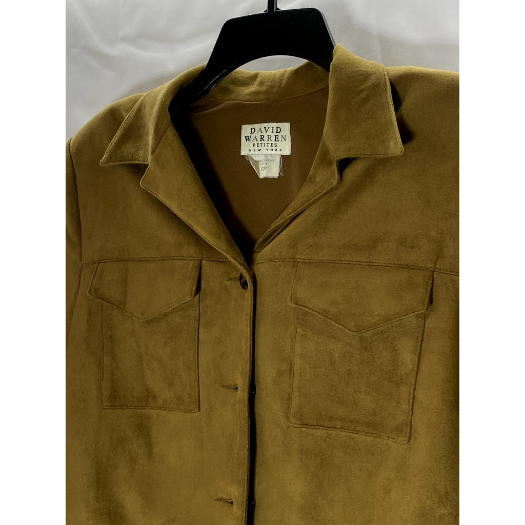 DAVID WARREN PETITES Women's Brown Faux-Suede Button-Up Long Sleeve Blazer SZ12P