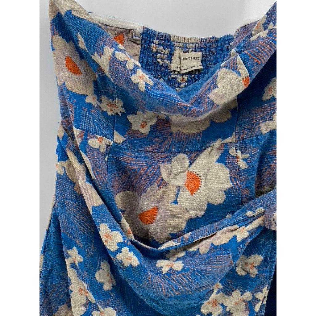URBAN OUTFITTERS Women's Blue Floral Juliette Strapless Wrap Mini Dress SZ XS