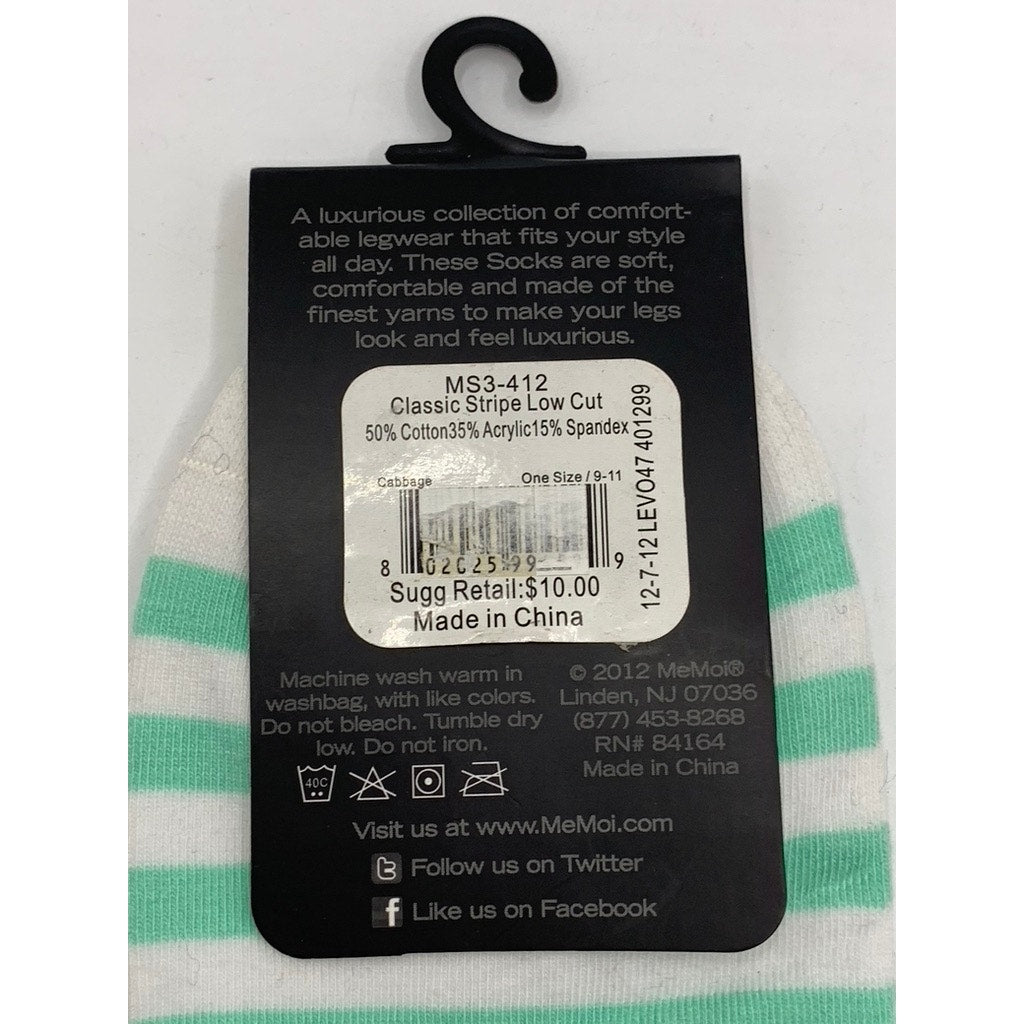 MEMOI Women's Cabbage Green-White Classic Striped Low Cut Socks SZ OS