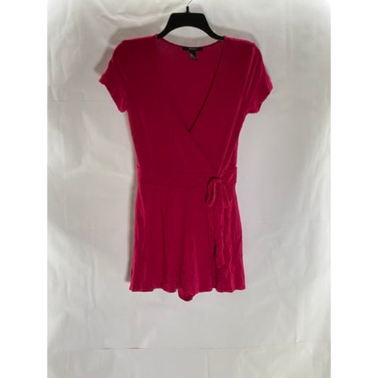 FOREVER 21 Women's Fuchsia Short Sleeve V-Neck Wrap Romper SZ M