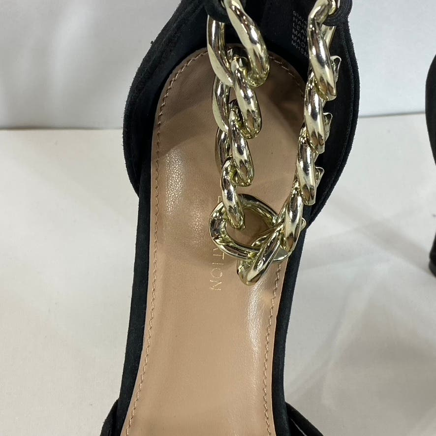 BCBGENERATION Women's Black Haindi Memory Foam Gold Chain Pointed-Toe Pumps SZ 6