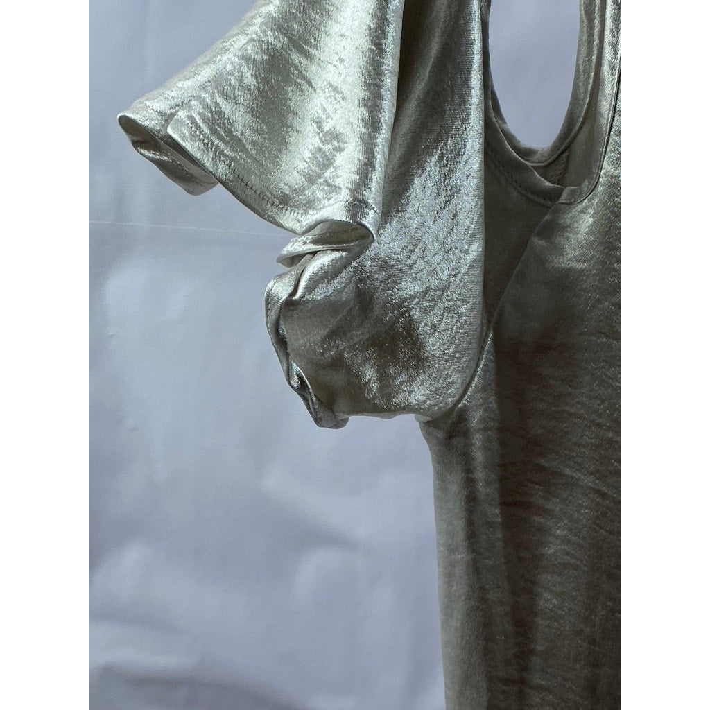 FOREVER 21 Women’s Silver Metallic V-Neck Cut-Out Short Sleeve Mini Dress SZ M