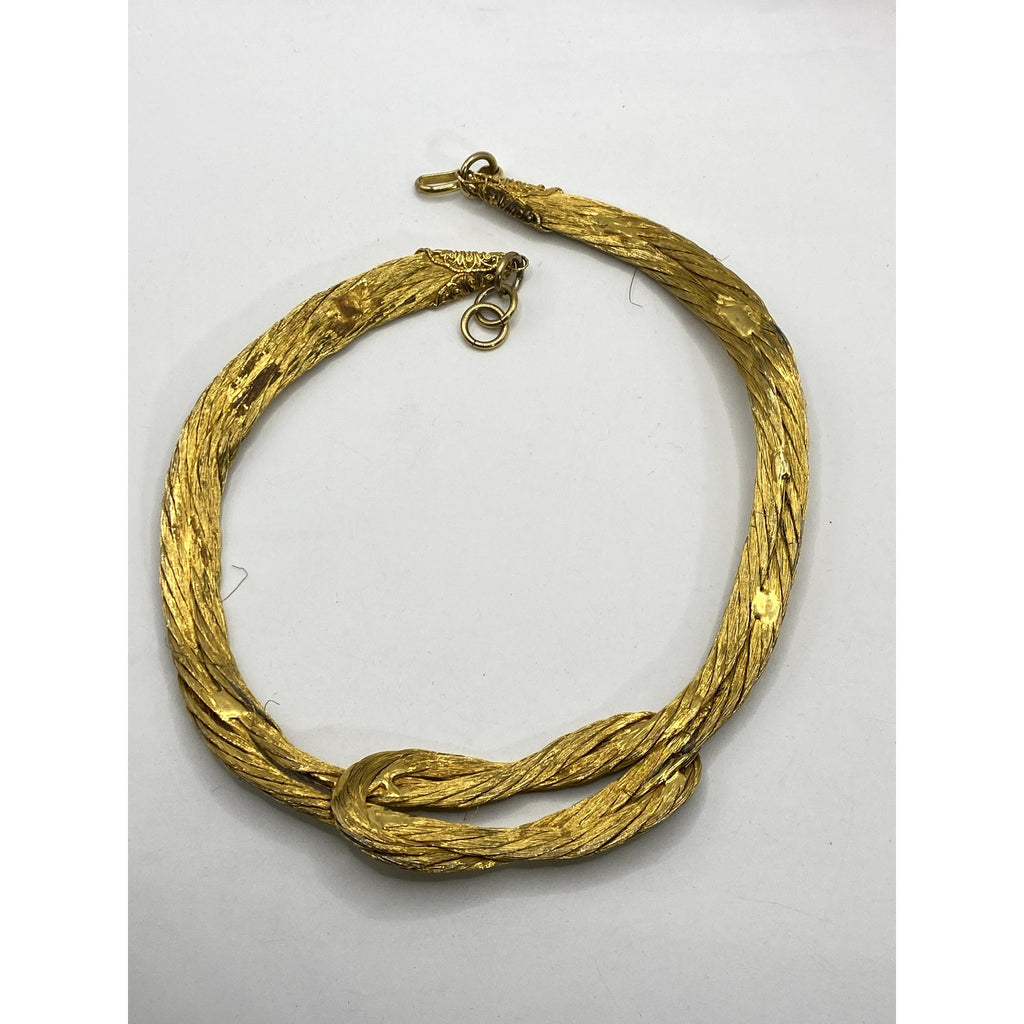 Women's Vintage 80's Brass Wire Gold Tone Hook & Loop Knot Choker Necklace