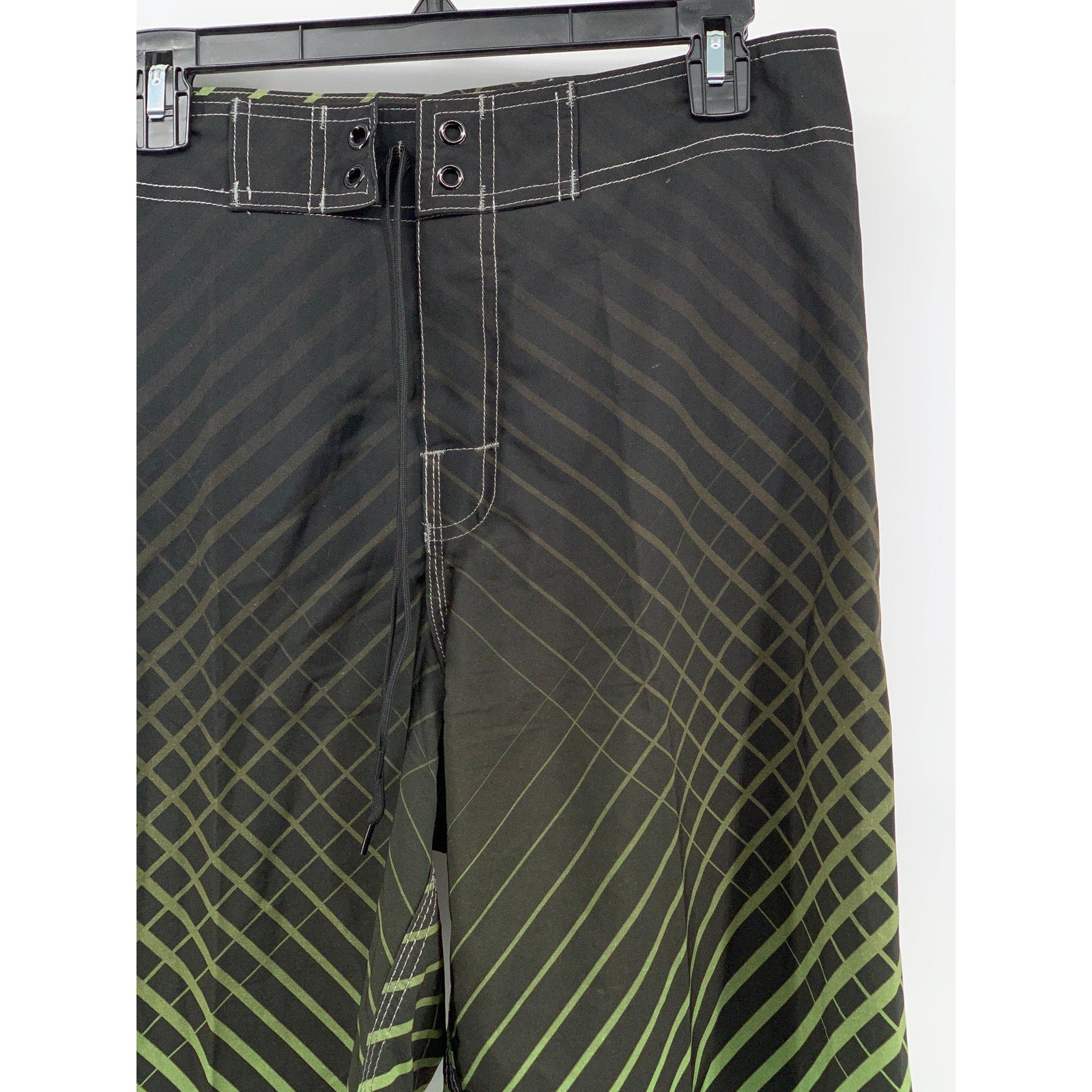 CLOTHIN Men's lack-Green Square Print Pull-On Swim Board Shorts SZ 30