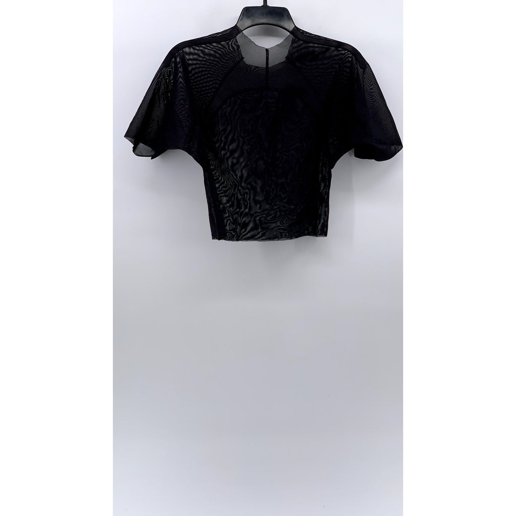 UNBRANDED Women's Black Mesh Crewneck Short Sleeve Top SZ S