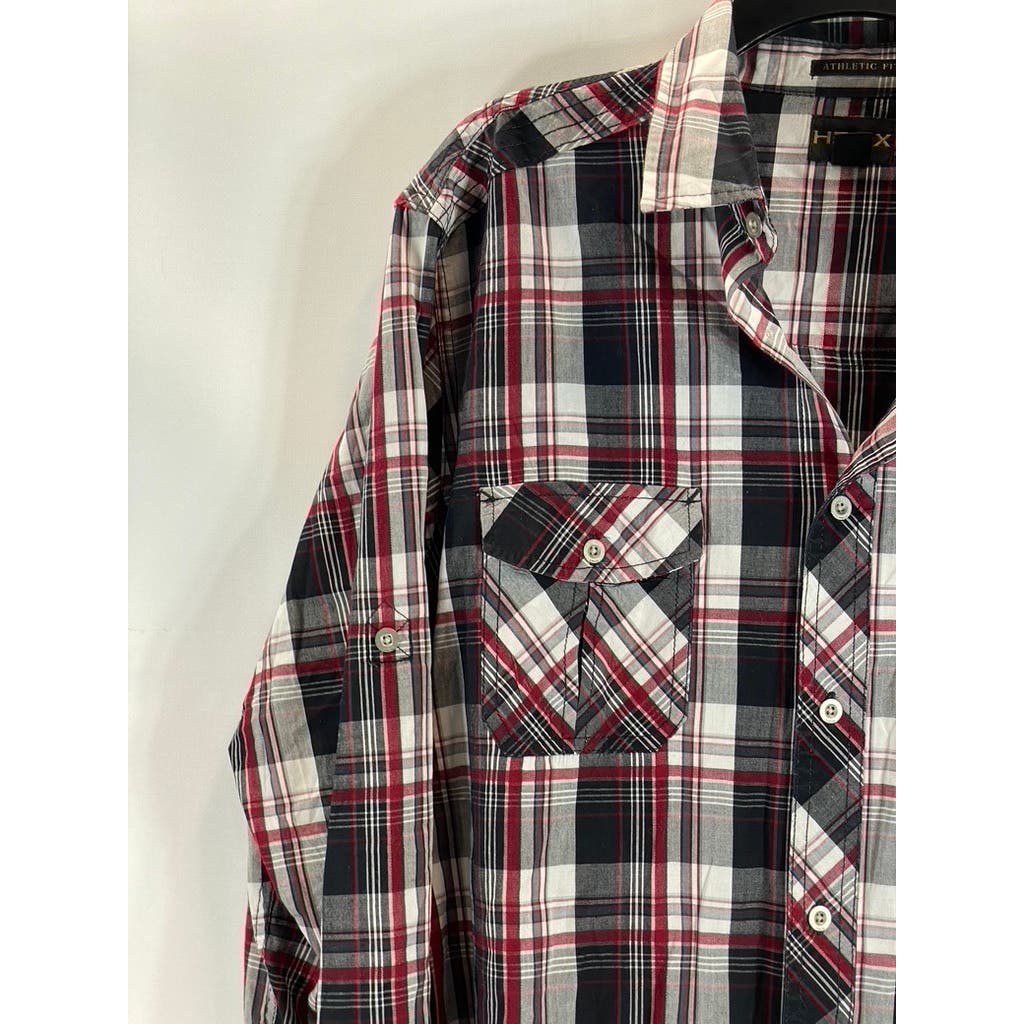 HELIX Men's Red/Black Western Plaid Athletic-Fit Button-Up Shirt SZ XL