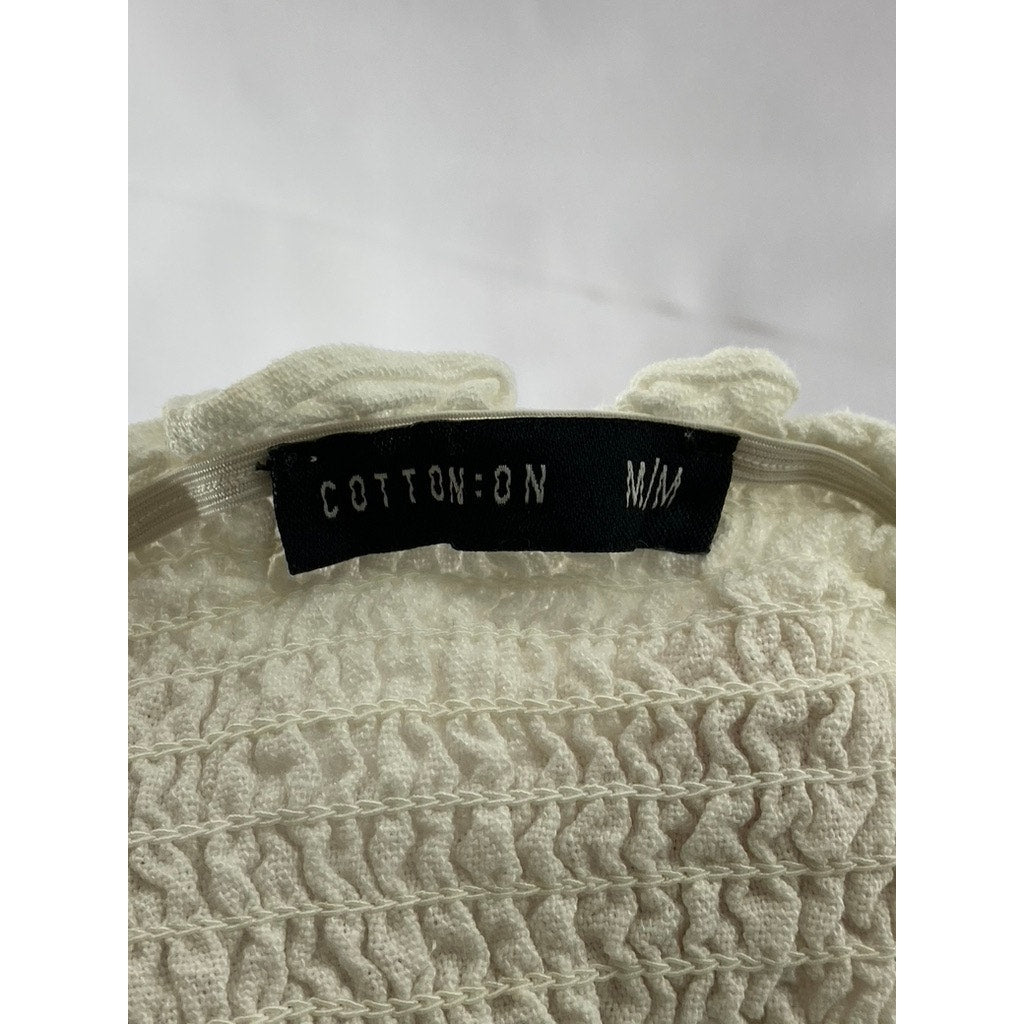 COTTON ON Women’s White Smocked Tie Knot strapless Tube Crop Top SZ M
