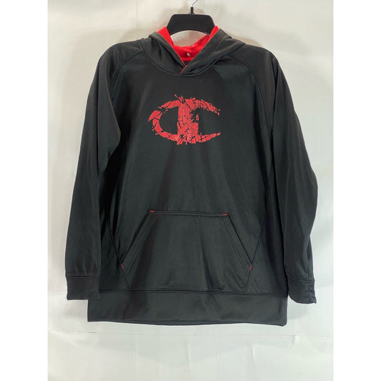 CHAMPION Men's Black/Red Graphic Classic-Fit Pullover Hoodie SZ XL