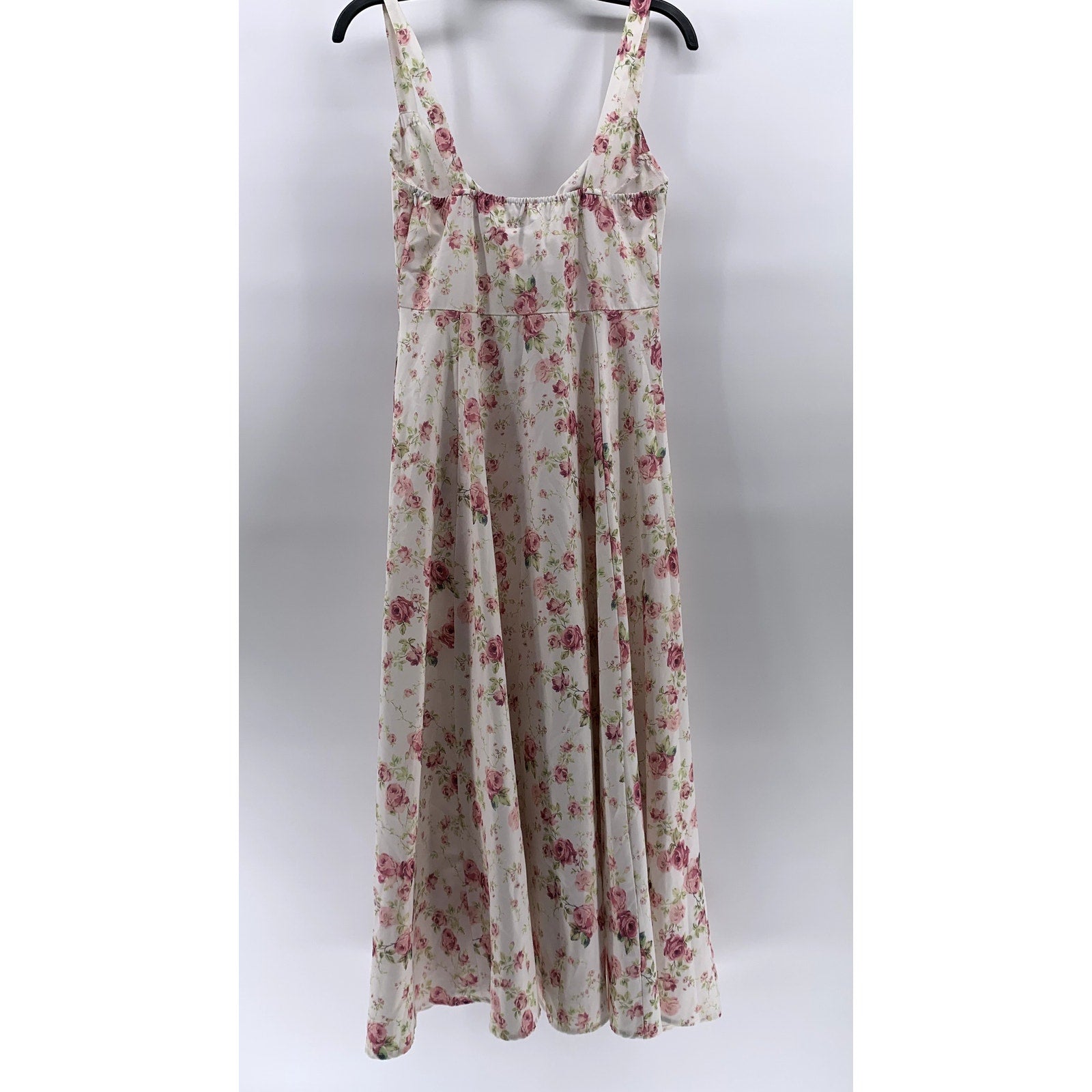 UNBRANDED Women's White-Pink Floral Sweetheart-Neck Side Slit Maxi Dress SZ M