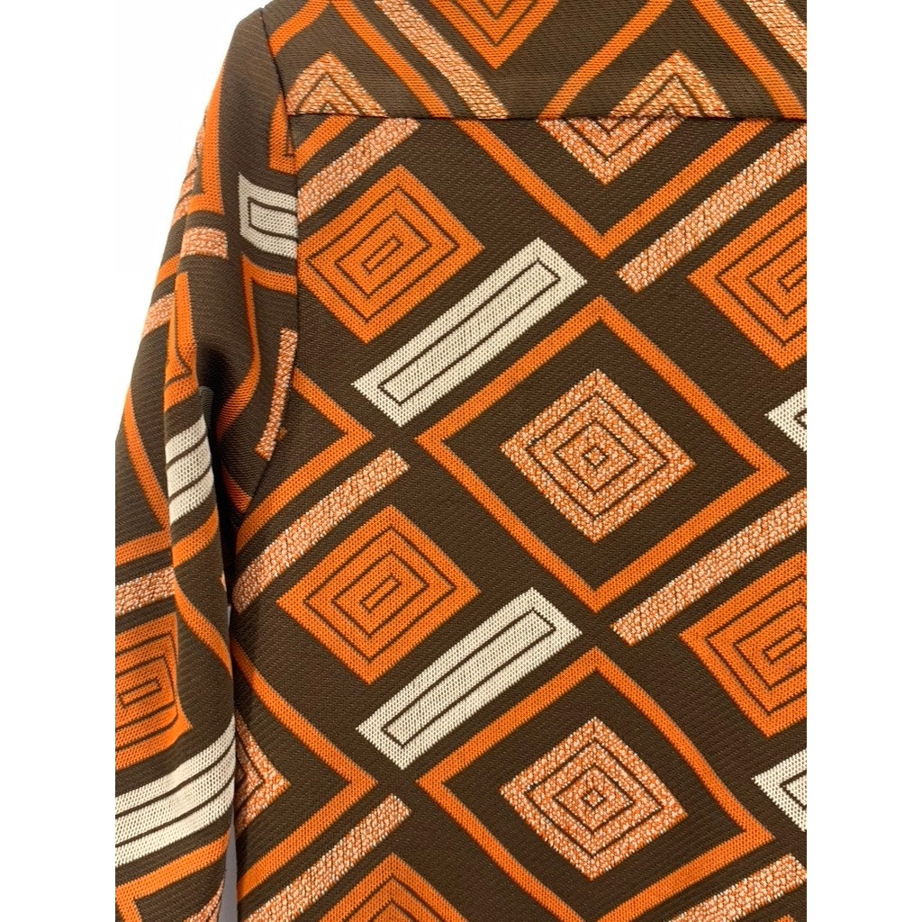 UNBRANDED Women's Orange Square Button-Down Long-Sleeve Shirt SZ S