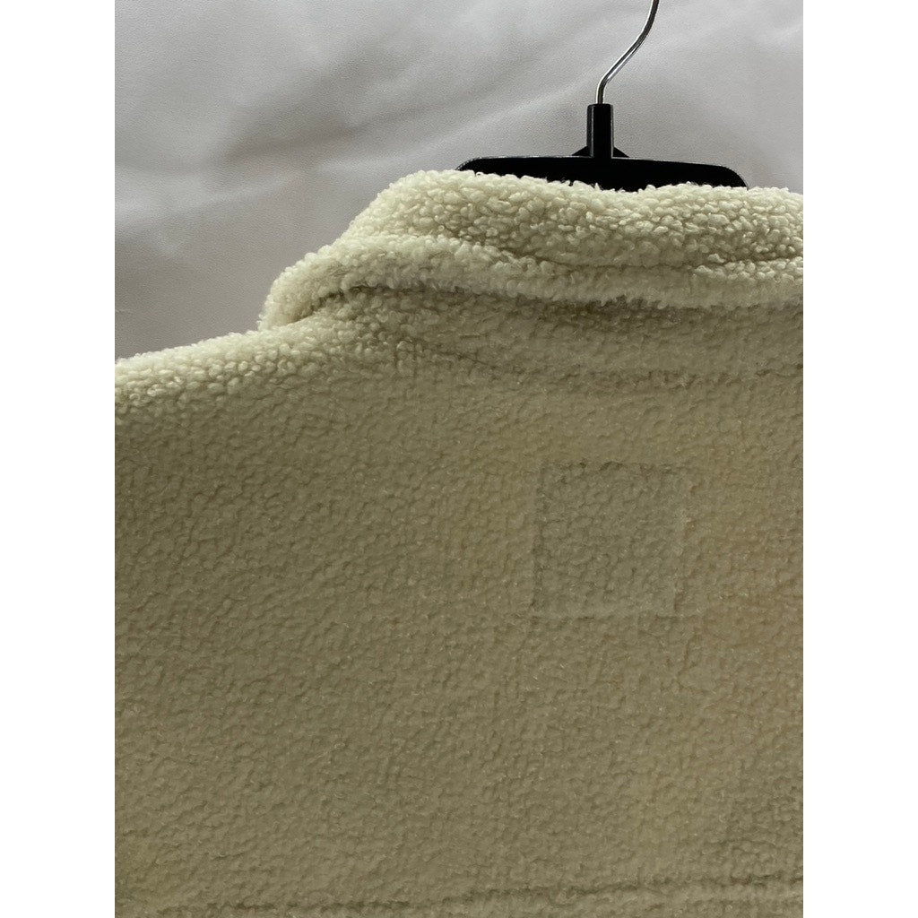 ABERCROMBIE & FITCH Women's Beige Sherpa Snap-Button Cropped Jacket SZ XS