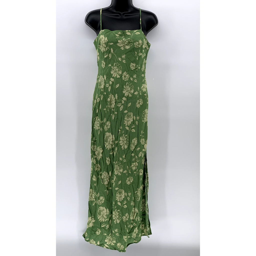 DRESS FORUM Women's Green Floral Straight-Neck Cutout Back Midi Dress SZ S