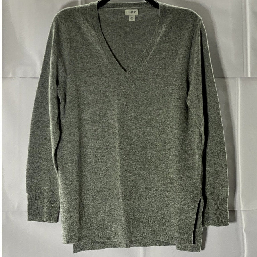 J. CREW Factory Gray Heather Women's Wool Blend V-Neck Tunic Hi-Lo Sweater SZ S