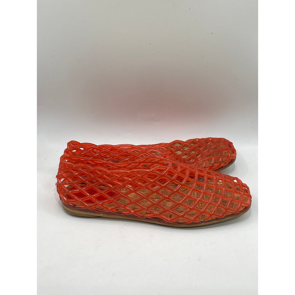 UNBRANDED Women's Red-Orange Jelly Fishnet Slip-On Flats SZ 9