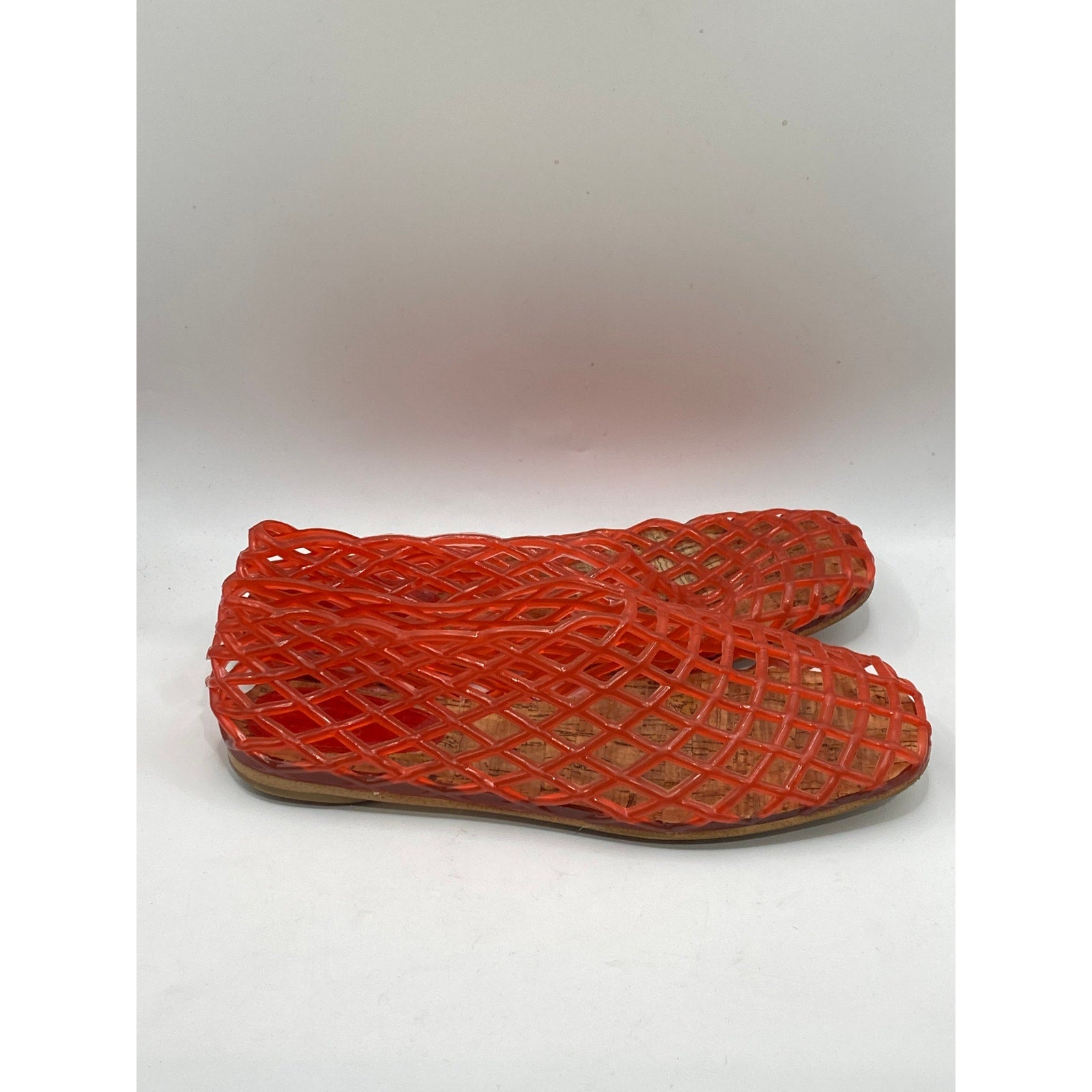 UNBRANDED Women's Red-Orange Jelly Fishnet Slip-On Flats SZ 9