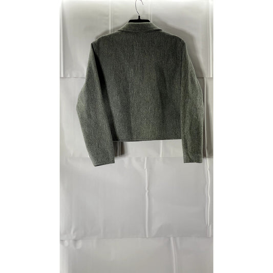 PLASMASPHERE Women's Grey Heather Button-Up Wool-Blend Cropped Jacket SZ M