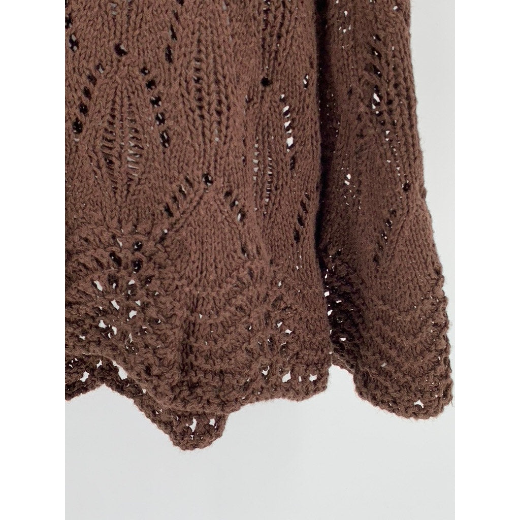 NOUVEAUX Women's Brown Crochet Knit 3/4 Sleeve Sweater Dress SZ XL