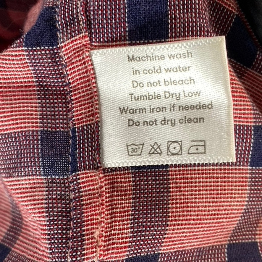 18EAST MFG Men's Red/Navy Plaid Button-Up Regular-Fit Long Sleeve Shirt SZ S