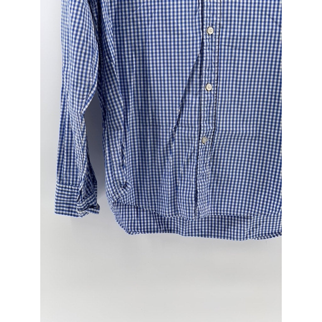 BANANA REPUBLIC Women's Blue Gingham Camden Fit Button-Up Shirt SZ L