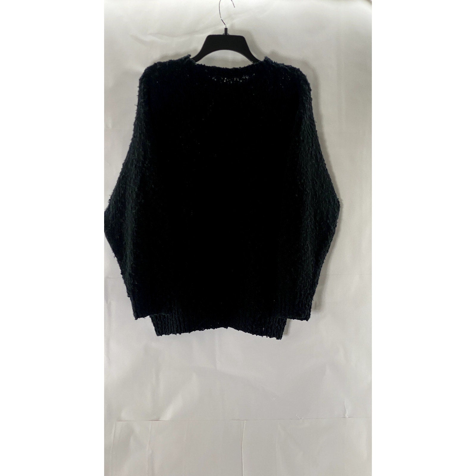 UNBRANDED Women's Black Beaded Floral Appliqué Crewneck Pullover Sweater SZ L