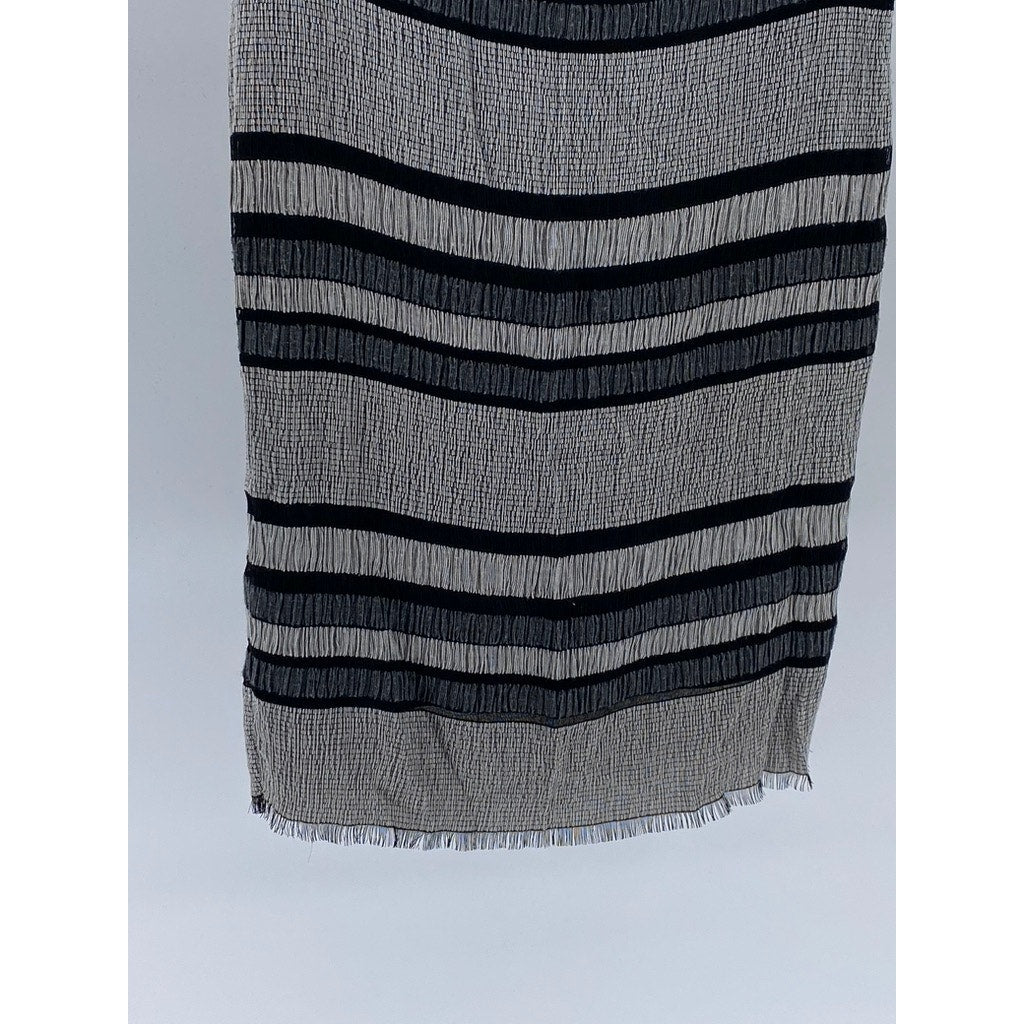 MAX STUDIO Women's Black-Gray Striped Fringe Scoopneck Sleeveless Dress SZ XS
