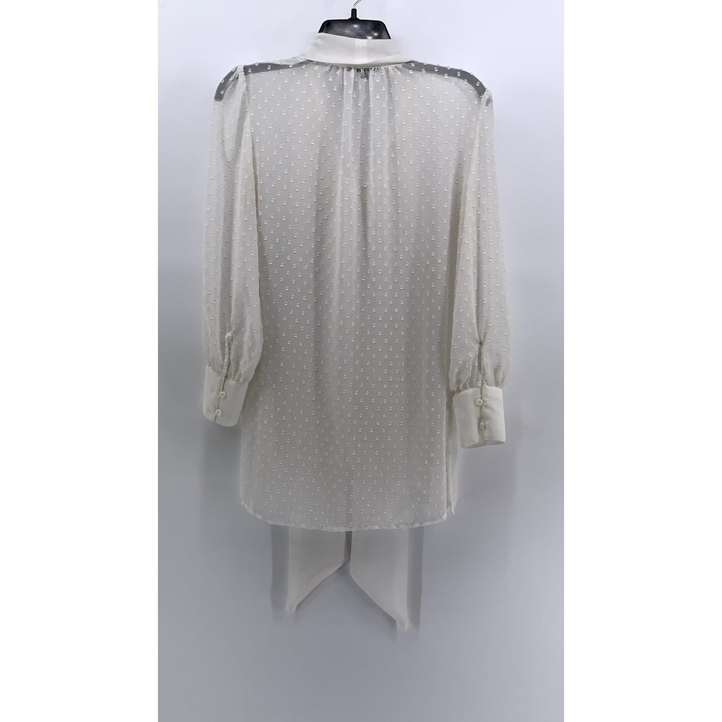 ADRIANNA PAPELL Women's White Textured Dot Long Sleeve Top SZ XS