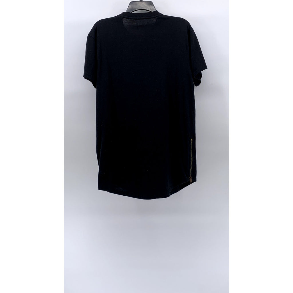 BLEECKER & MERCER Men's Black Crewneck Long Scoop Bottom Zipper-Hem T-Shirt SZ L