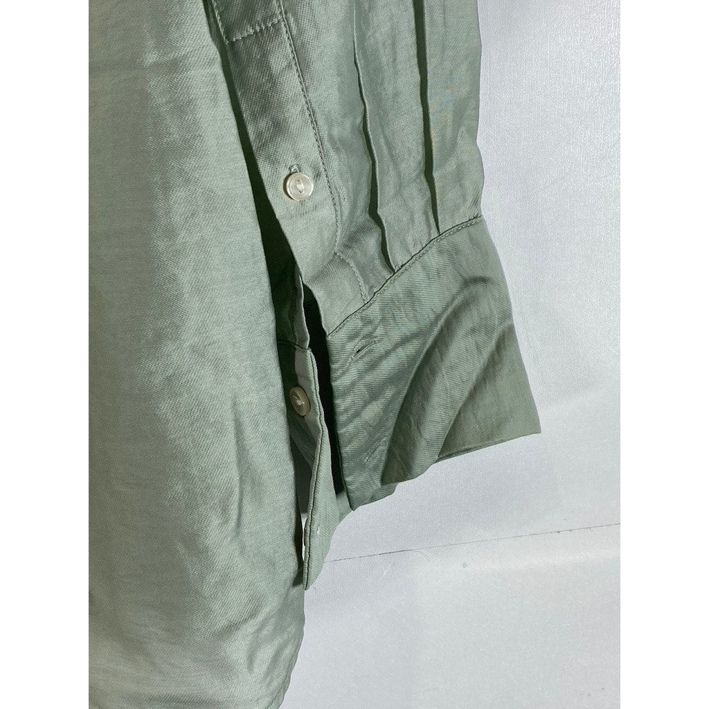 H&M Men's Green Relaxed-Fit Button-Up Long Sleeve Lightweight Collared Top SZ M
