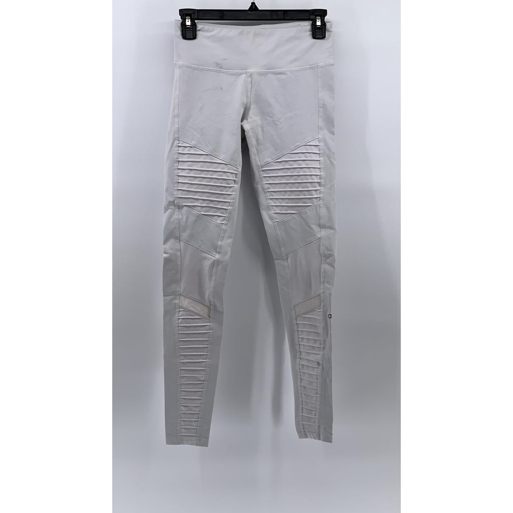 ALO Women's White High-Waist Pull-On Ribbed-Mesh Moto Leggings SZ XS