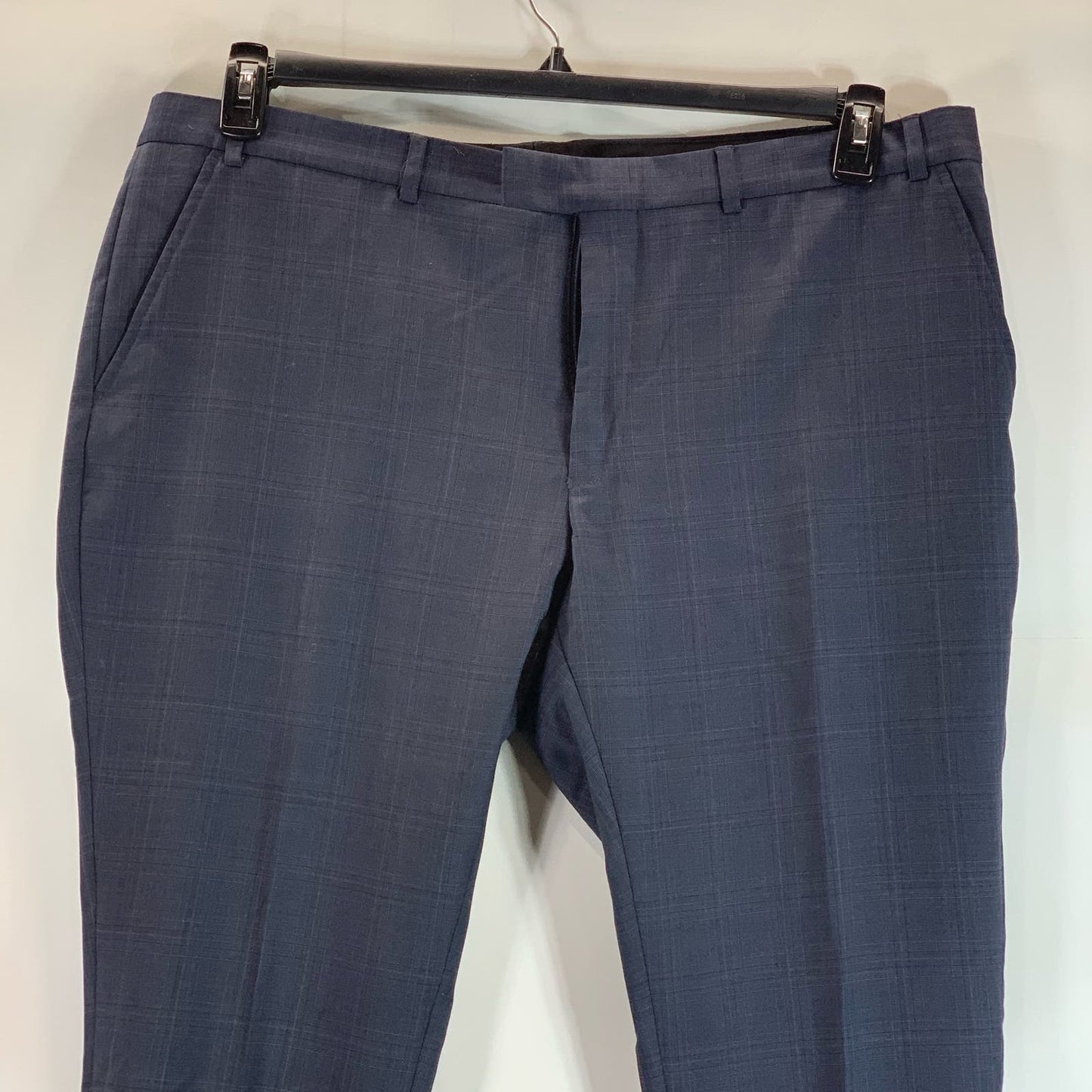 BEN SHERMAN Men's Navy Plaid Wool Tailored Flat Front Suit Pants SZ 40X32