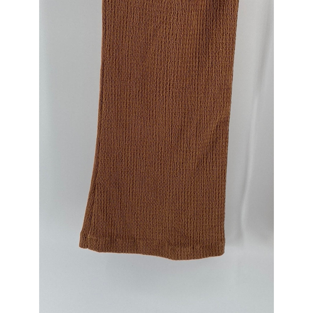 STORY ON Women's Brown Textured High-Rise Straight-Leg Pull-On Casual Pants SZ S