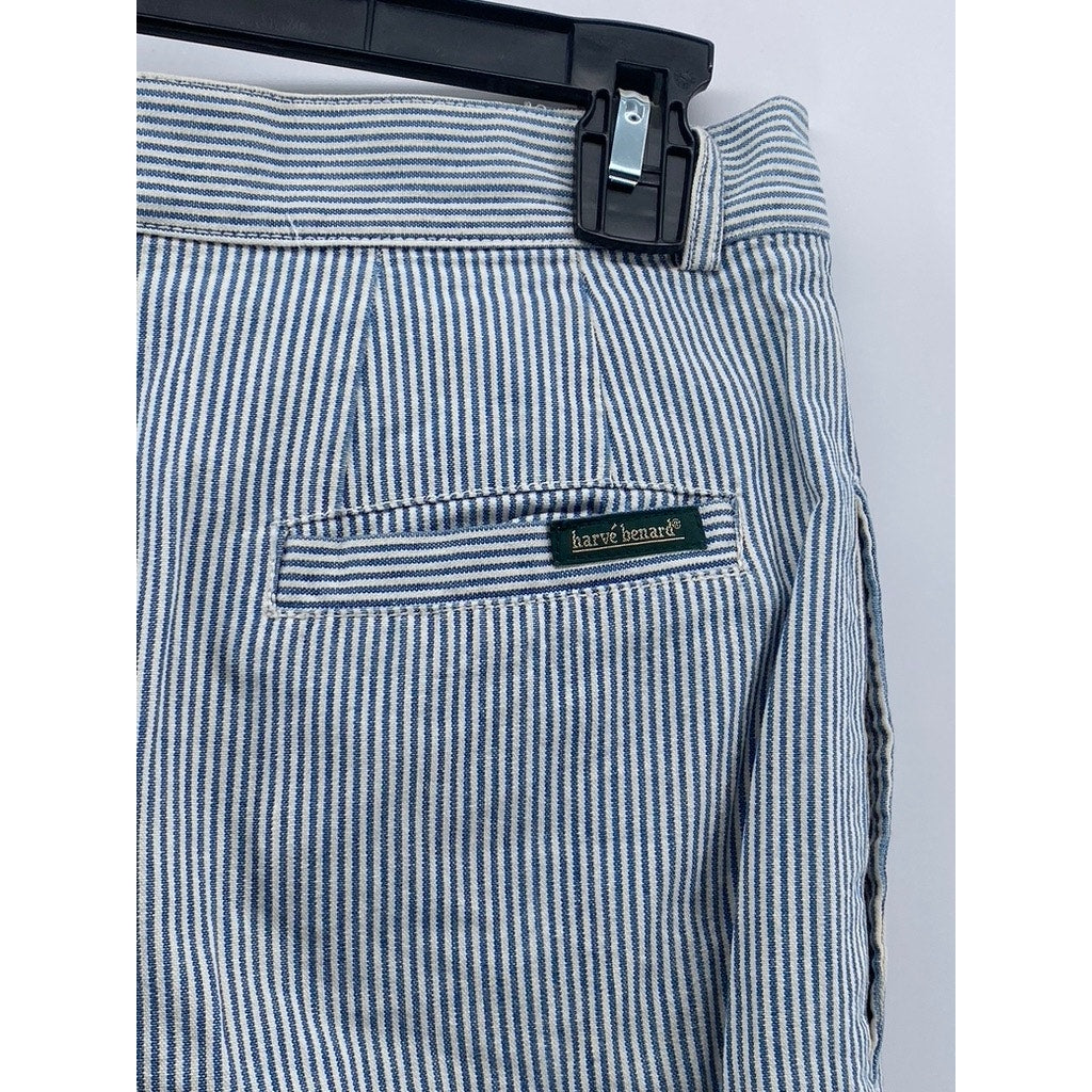 HARVE BENARD Women's Vintage Blue-White Striped Pleated Straight-Leg Pant SZ 8