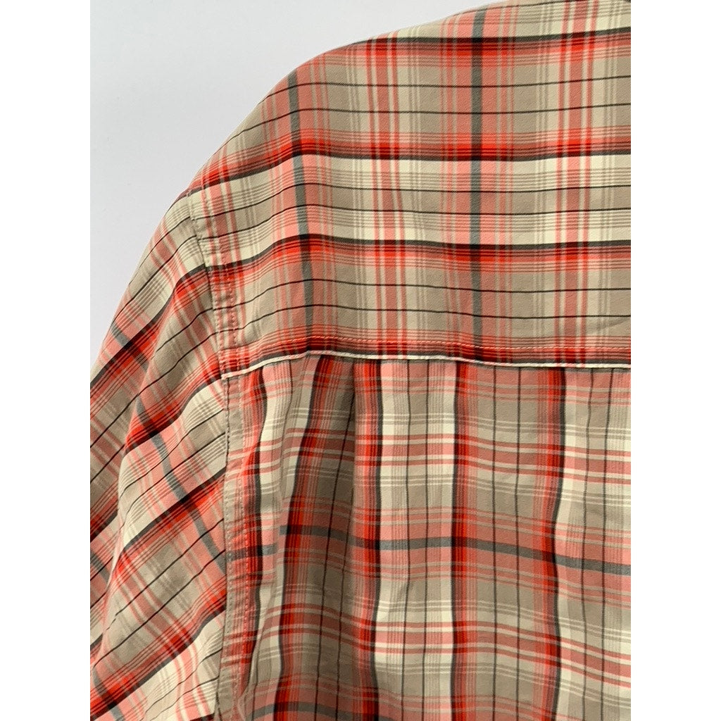 THE NORTH FACE Men's Orange Plaid Button-Up Short Sleeve Regular-Fit Shirt SZ XL