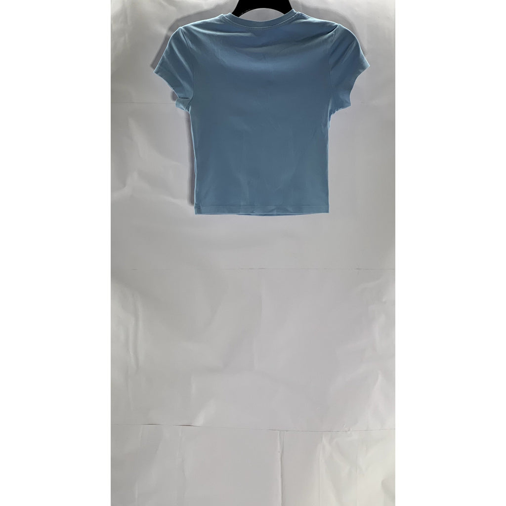UNIQLO Women's Light Blue Crewneck Solid Fitted Short Sleeve Crop Top SZ XS\
