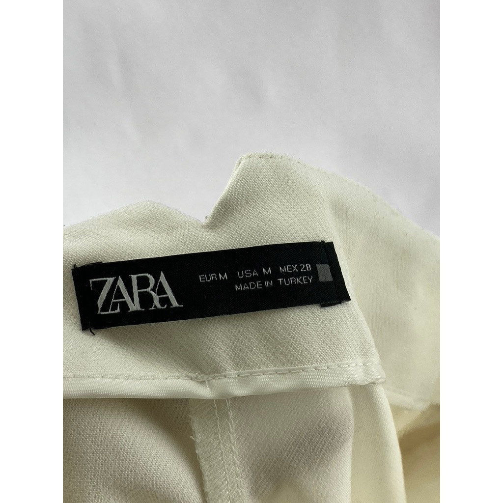 ZARA Women's White Regular Fit Slim-Leg Hook-Bar Dress Pant SZ M
