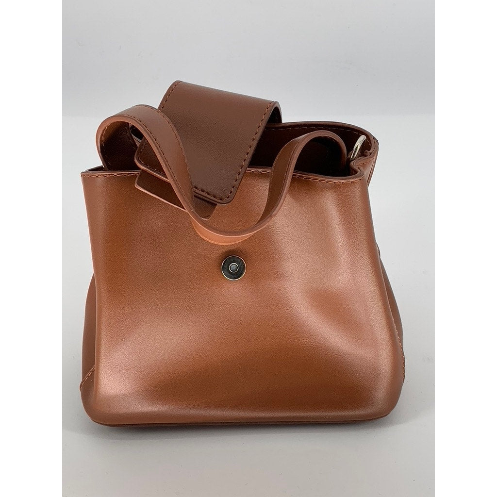 UNBRANDED Women's Brown Faux-Leather Small Square Top-Handle Crossbody Bag SZ OS