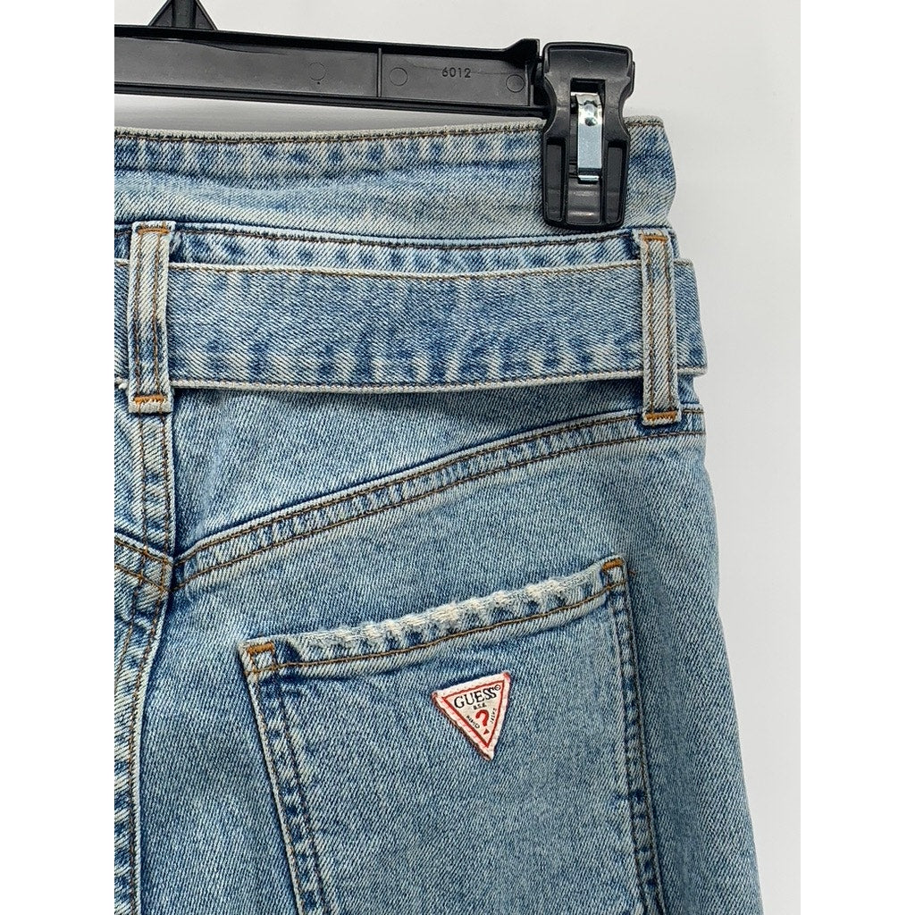 GUESS Women's Light Blue Denim High-Rise Belted Frayed Skinny Leg Jeans SZ 27