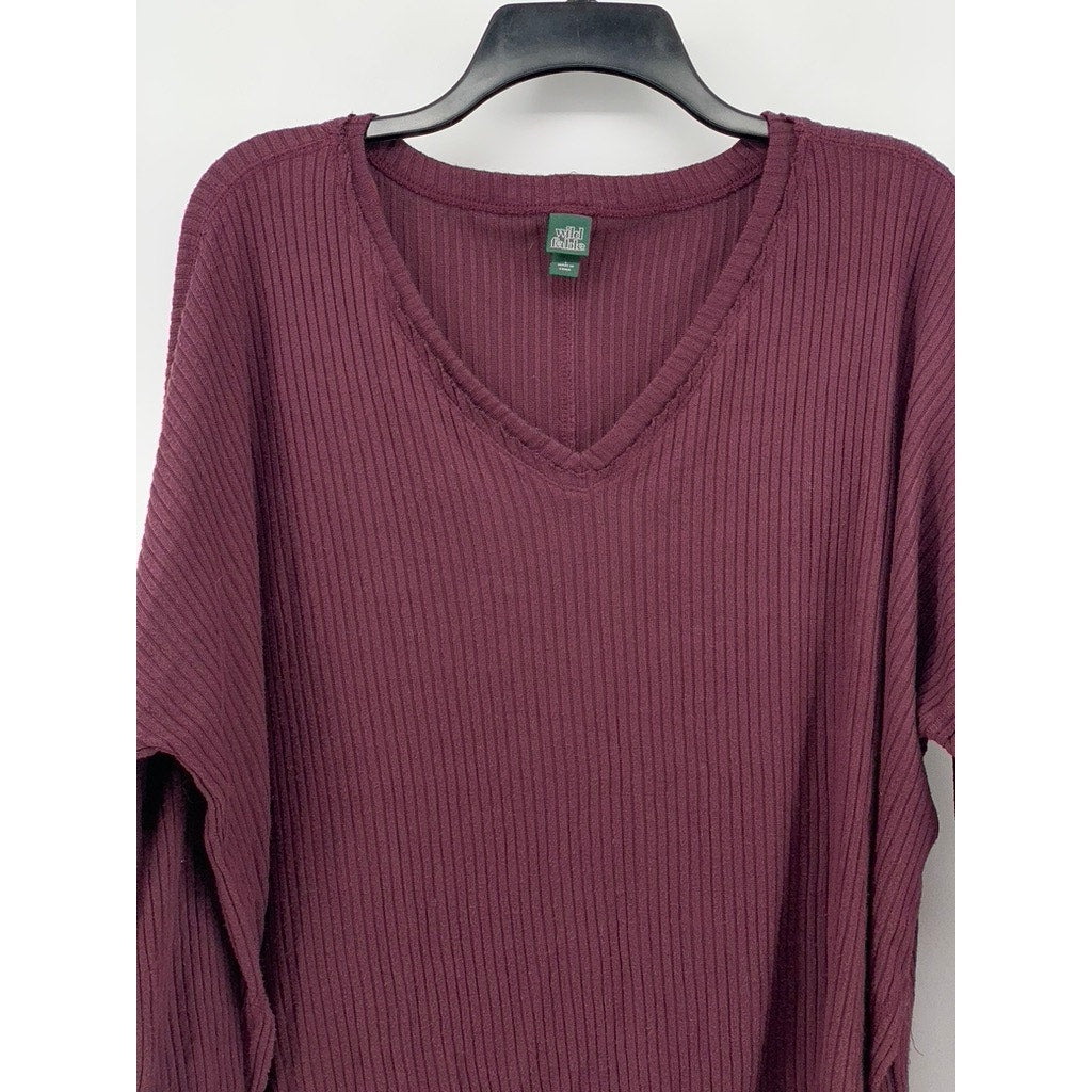 WILD FABLE Women's Maroon Ribbed V-Neck Dolman Sleeve Top SZ L